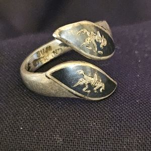 Vintage SUN SILVER Ring Stone Face with deity engraved US Size 6.5